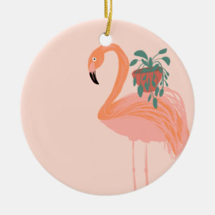 Adorno De Cerámica Flamingo tropical con mano de planta putrefacta di