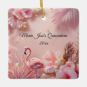 Adorno De Cerámica Flamingo tropical Quinceañera, personalizado
