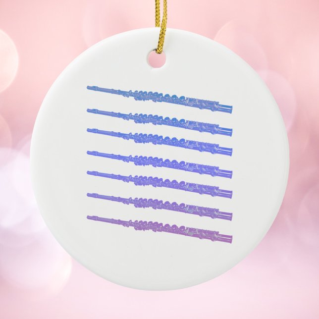 Adorno De Cerámica Flauta Música Rosa Azul Púrpura (An ornament with a picture of flutes in blue, pink and purple.)