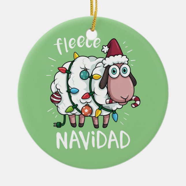 Adorno De Cerámica Fleece Feliz Navidad Divertidos Navidades de oveja (Frente)