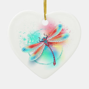 Adorno De Cerámica Fléon roja sobre fondo acuarela