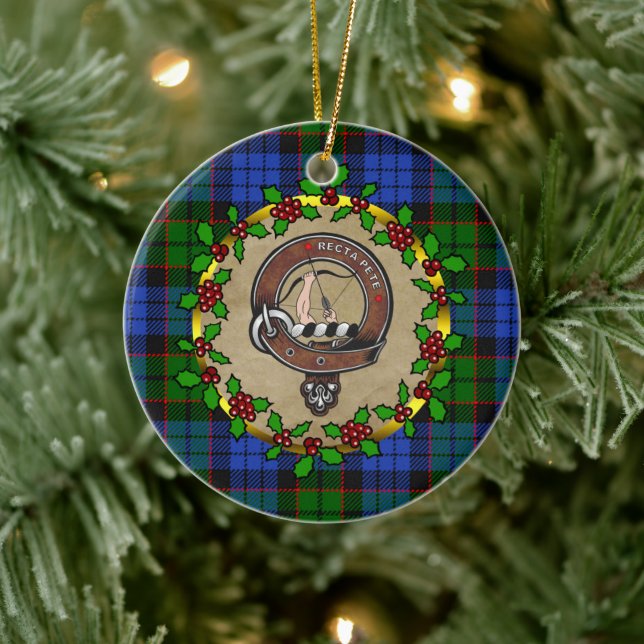 Adorno De Cerámica Fletcher Clan Badge & Tartan Personalized Xmas (Árbol)