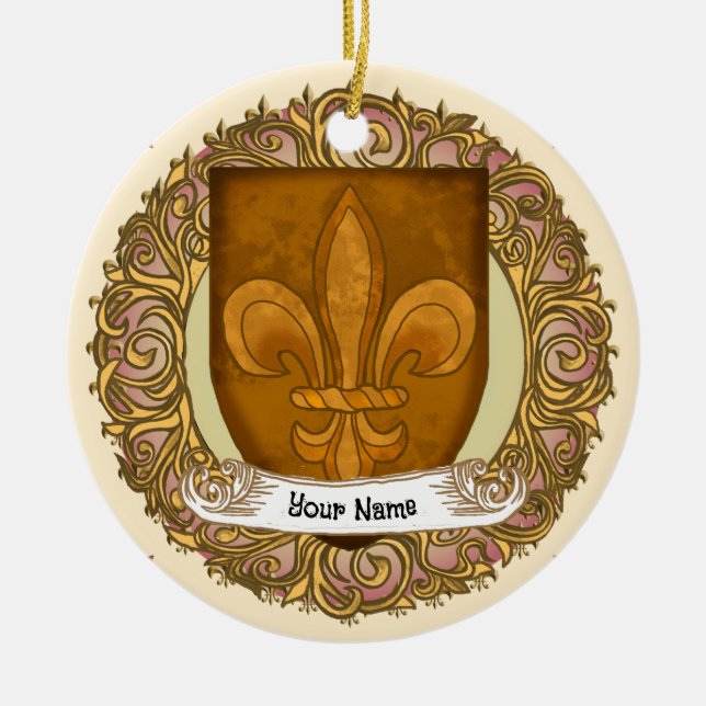 Adorno De Cerámica Fleur De Lis Family Crest (Frente)