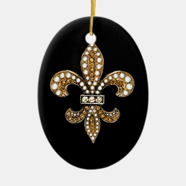 Adorno De Cerámica Fleur De Lis Flor New Orleans Personalizar Gold (Frente)