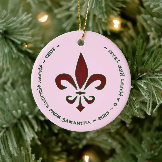 Adorno De Cerámica Fleur De Lis Happy Holidays Home Decour (Árbol)