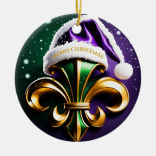 Adorno De Cerámica Fleur De Lis Merry Christmas Design