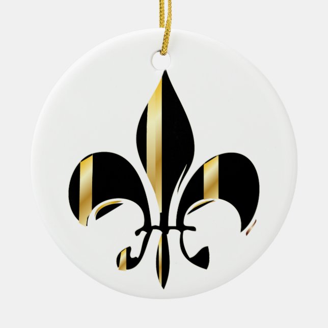 Adorno De Cerámica Fleur de Lis/negro + oro (Frente)