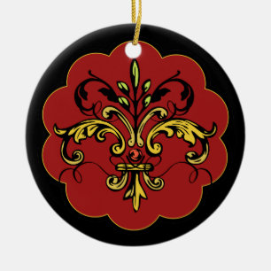 Adorno De Cerámica Fleur de lis Xmas - rojo