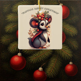 Adorno De Cerámica Flipping Flapping Merry Christmas Penguin Quirky 