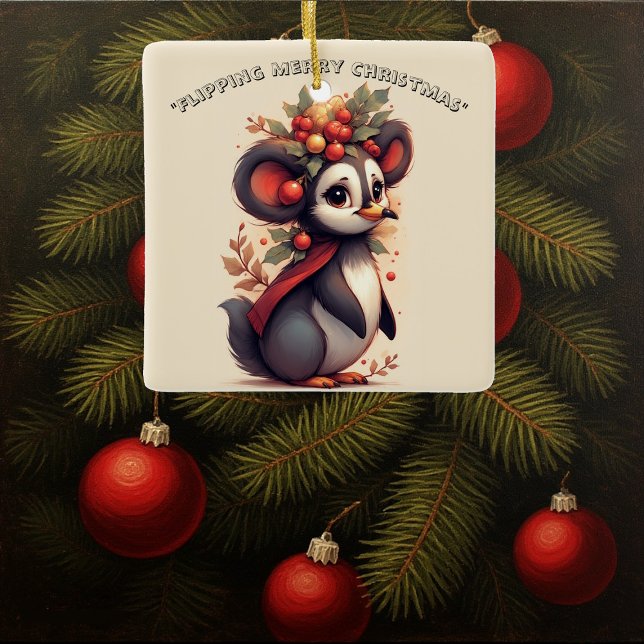 Adorno De Cerámica Flipping Flapping Merry Christmas Penguin Quirky  (Flipping Flapping Merry Christmas Penguin Quirky Ceramic Ornament)