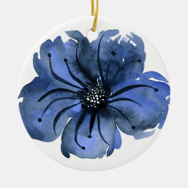 Adorno De Cerámica Flor  acuarela azul (Frente)