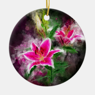Adorno De Cerámica Flor acuarela de Stargazer Lily - bb 02