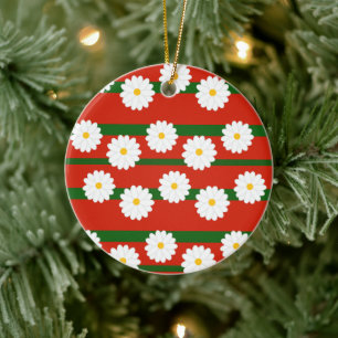 Adorno De Cerámica Flor blanca de margarita Navidad alegre roja festi