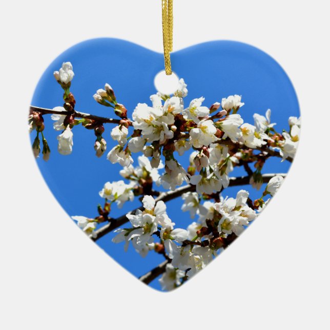 Adorno De Cerámica Flor blanca del árbol primaveral floral blanca (Frente)