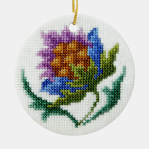 Adorno De Cerámica Flor brillante bordada mano