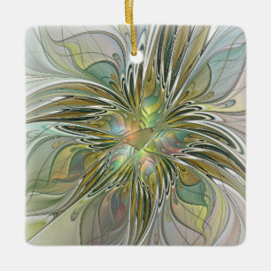 Adorno De Cerámica Flor De Arte Fractal Moderno Con Oro