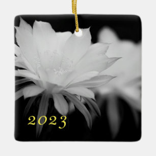 Adorno De Cerámica Flor de cactus negra y blanca