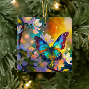 Adorno De Cerámica Flor de cerezo Fantasía Sunrise Butfly