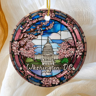 Adorno De Cerámica Flor de cerezo fechada personalizada de Washington