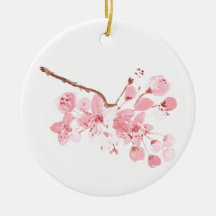 Adorno De Cerámica Flor de cerezo Pink Sakura Watercolor Floral