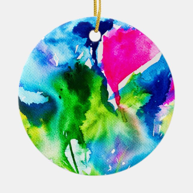 Adorno De Cerámica Flor de ciclamen rosa acuarela abstracta (Frente)