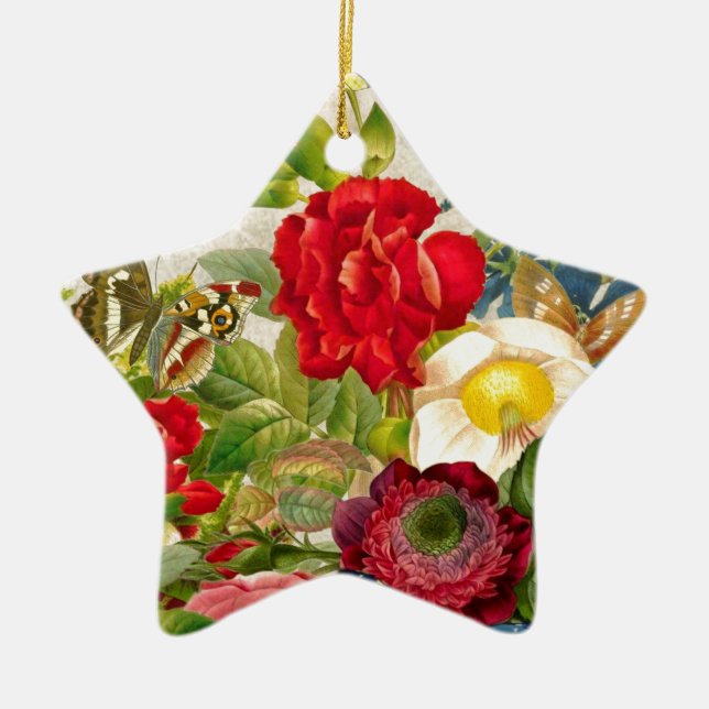 Adorno De Cerámica Flor de época Bouquet con mariposas (Frente)