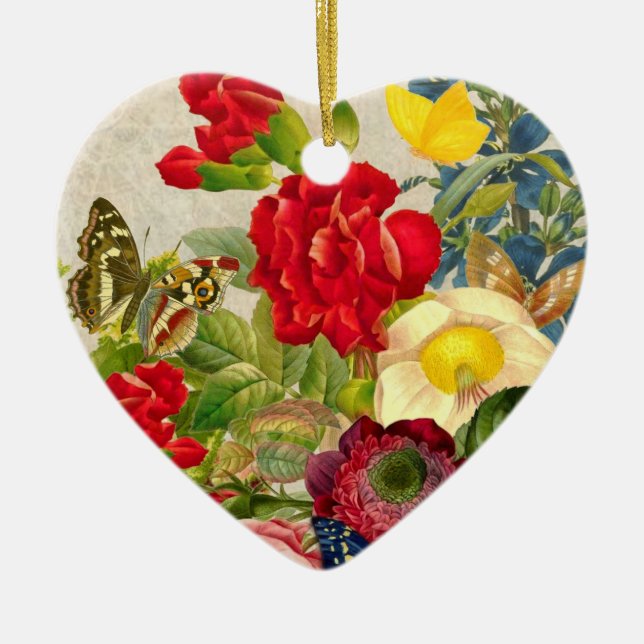 Adorno De Cerámica Flor de época Bouquet con mariposas (Frente)