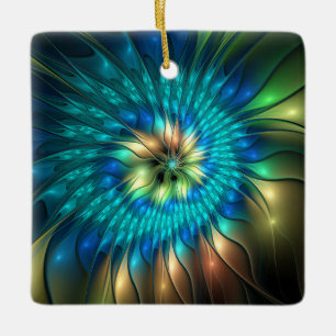 Adorno De Cerámica Flor de fantasía luminosa, fractal abstracto color