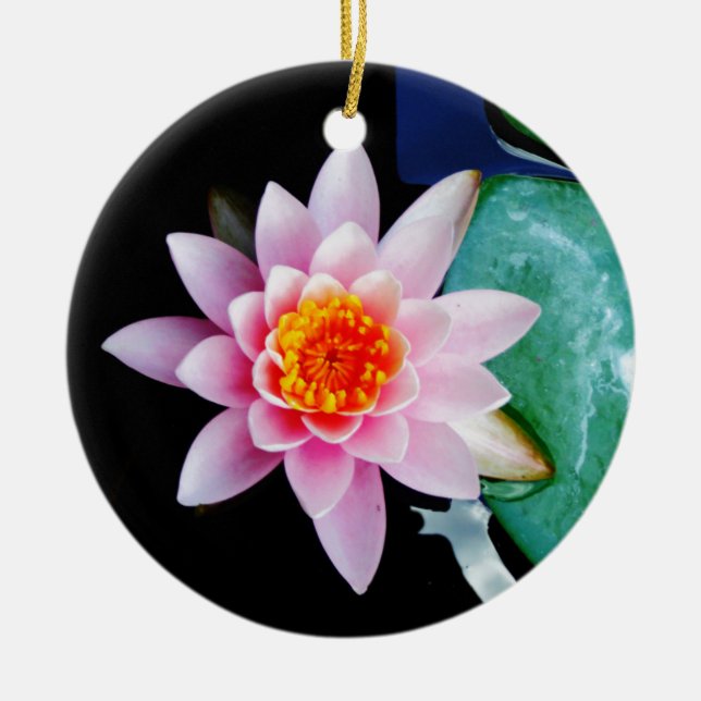Adorno De Cerámica Flor de lirio de agua rosada y naranja caliente (Frente)