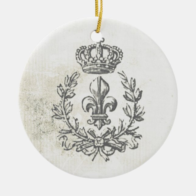 Adorno De Cerámica Flor de lis y Corona-ornamento del vintage (Frente)
