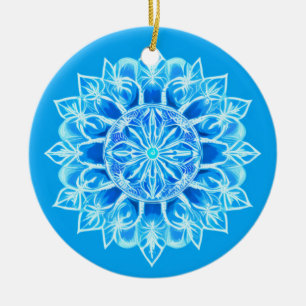 Adorno De Cerámica Flor de Mandala en Batik Turquesa