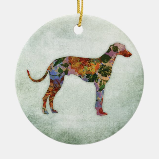 Adorno De Cerámica Flor De Perro Greyhound En Verde (Frente)