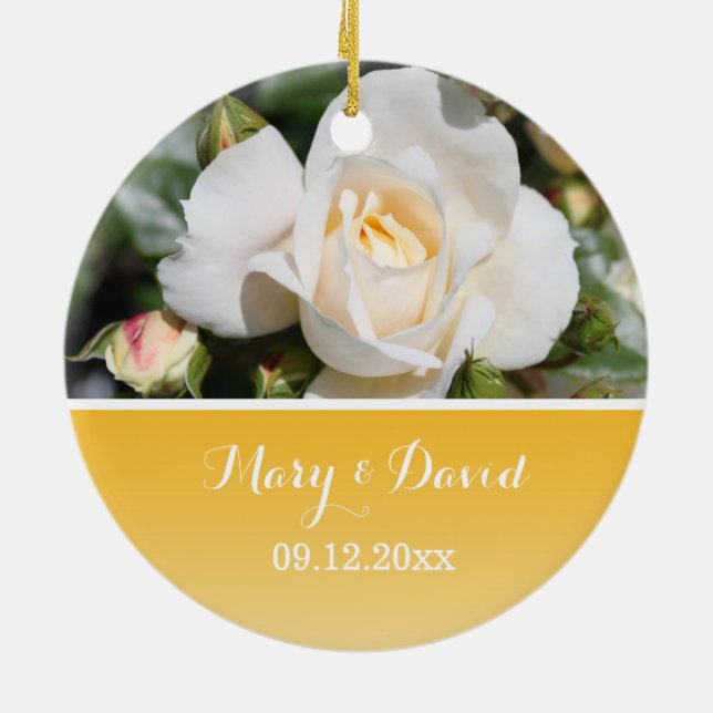 Adorno De Cerámica flor de rosa blanca novia y boda de novio (Atrás)