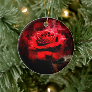 Adorno De Cerámica Flor de rosa roja acuarela - bb