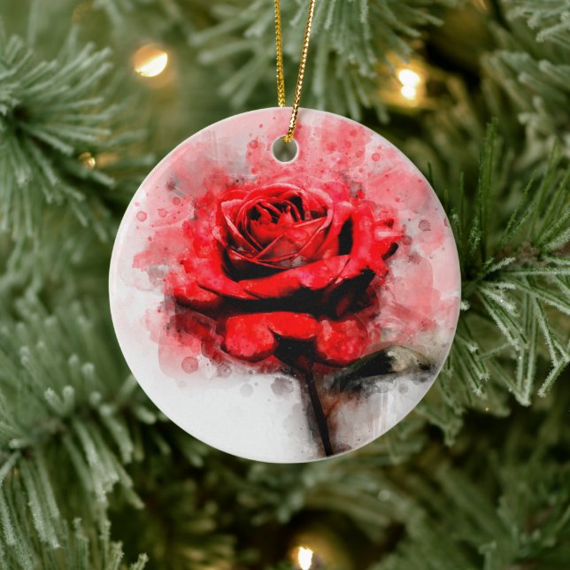 Adorno De Cerámica Flor de rosa roja acuarela - wb (Árbol)