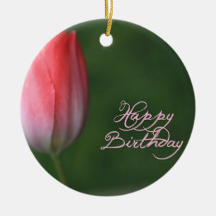 Adorno De Cerámica flor de tulipano rojo de cumpleaños feliz