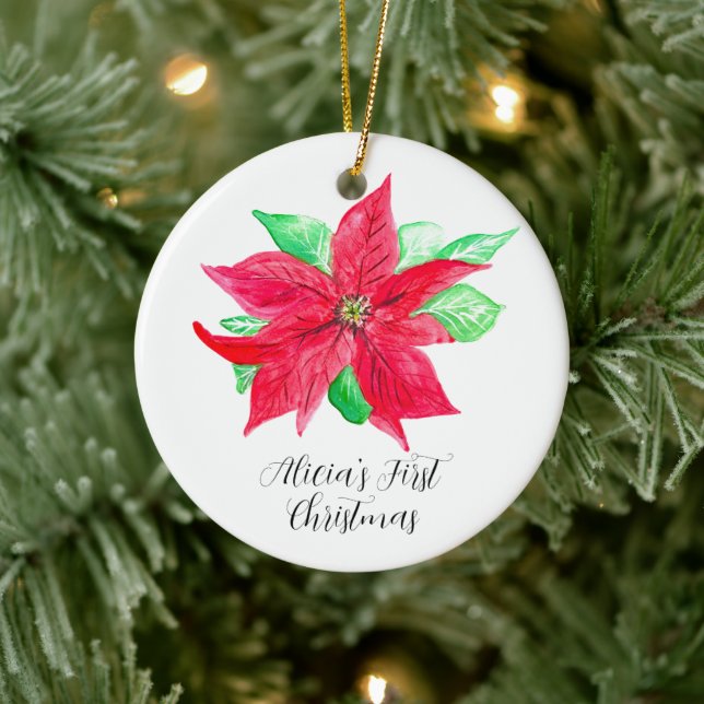 Adorno De Cerámica Flor floral roja de Poinsettia Primera Navidad (Árbol)