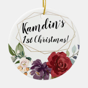 Adorno De Cerámica Flor geométrica de oro de rosas blancas personaliz