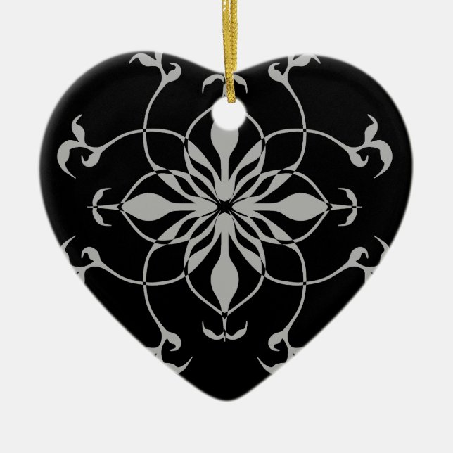 Adorno De Cerámica Flor gótica negro y corazón gris (Frente)