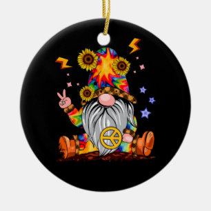 Adorno De Cerámica Flor Hippie Gnome Tie Dye Gnome Signo de paz Gnome