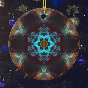 Adorno De Cerámica Flor hippie psicodélica azul rojo y amarillo