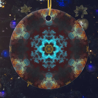 Adorno De Cerámica Flor hippie psicodélica azul rojo y amarillo