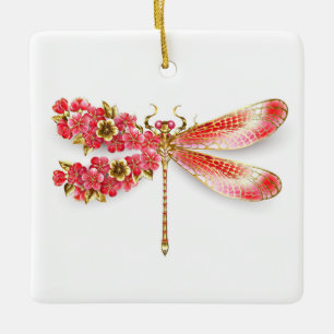 Adorno De Cerámica Flor libélula con sakura de joyas