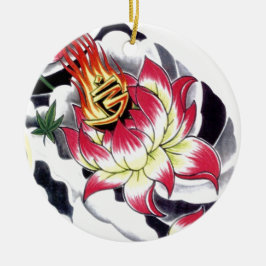 Adorno De Cerámica Flor Lotus al estilo de los tatuajes japoneses