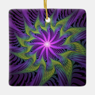 Adorno De Cerámica Flor moderna abstracta fractal arte púrpura verde