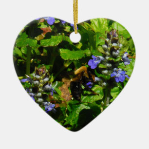 Adorno De Cerámica Flor morada y abeja burbuja