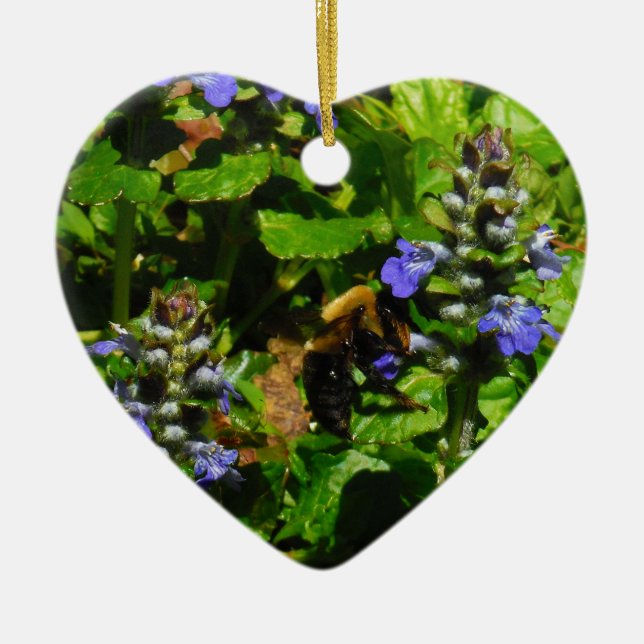 Adorno De Cerámica Flor morada y abeja burbuja (Frente)