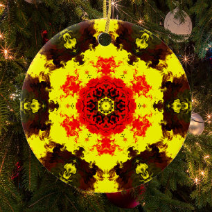 Adorno De Cerámica Flor psicodélica caleidoscópica amarillo y rojo