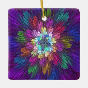 Adorno De Cerámica Flor psicodélica colorida Resumen Arte Fractal