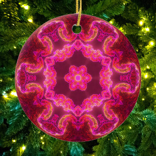 Adorno De Cerámica Flor psicodélica Kaleidoscopio rosa rojo y verde